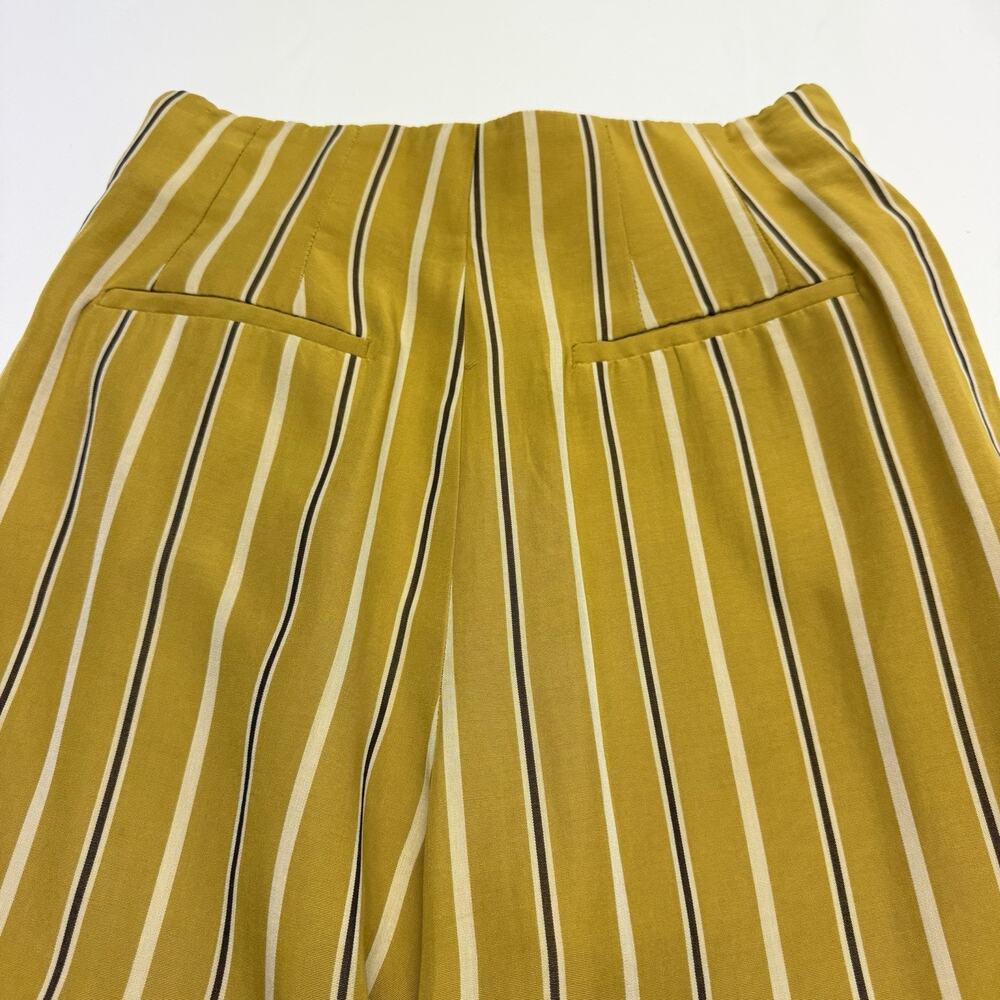 Zara TRF Striped Wide Leg Pants Mustard Yellow Stripe Button Front Women’s Small - Picture 9 of 13